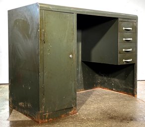 A Diminutive Vintage Metal Secretary Desk Or Console Desk, C. 1940's