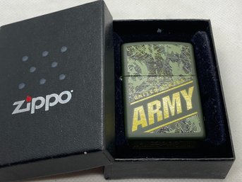 New In Box Zippo Lighter With United States Army Emblem