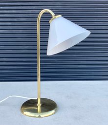 Vintage Brass And Milk Glass Shade Gooseneck Table Lamp