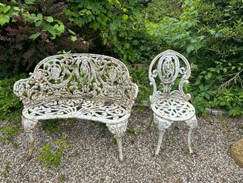 WROUGHT IRON CHAIR AND BENCH
