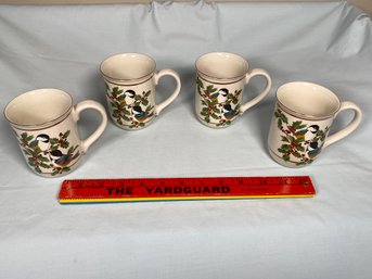 Set Of Four Mugs 3x4 By Otagiri Japan Chicadee Birds With Winter Holly Berry Clean And Chip Free