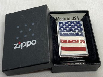 New In Box Zippo Lighter With Enameled United States Star And Stripes
