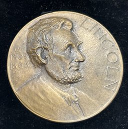 Large Antique ABRAHAM LINCOLN BRONZE 'ESSAY' Medal- Presented By Illinois Watch Company