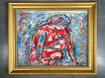 Abstract Nude Woman Kneeling, Painting By R. Monti