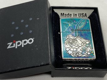 New In Box Zippo Lighter- Designer Series With Enameled Astrological Aquarius Sign