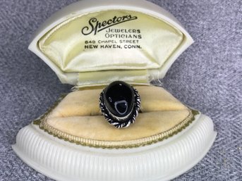 Lovely Sterling Silver / 925 With Black Onyx Cocktail Ring - Nice Silver Rope Details - Very Pretty Ring