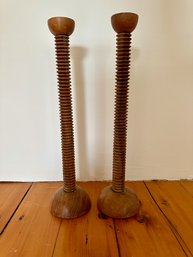 Pair Of Vintage Turned Wood Candlesticks