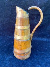 Vintage Oak And Brass Pitcher