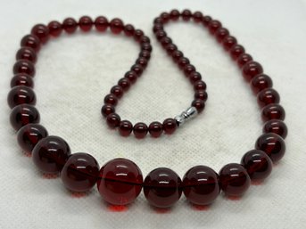 Fine Authentic Cherry Amber Graduated Bead Necklace- 22' Long