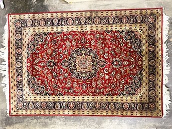 Antique Hand Knotted Wool Persian? Medallion Rug In Shades Of Blue, Red, Green & Beige