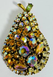 SIGNED ART AURORA BOREALIS RHINESTONE PEAR BROOCH