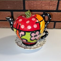 Romero Britto Porcelain Tea For One Apple By Giftcraft