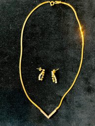 Avon Necklace With Rhinestone Earrings