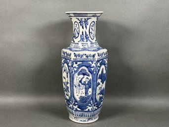 A Classic Blue & White Asian Vase In Ceramic