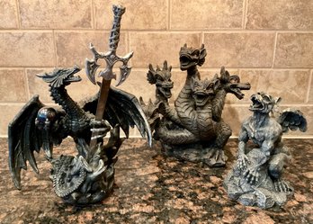 Expressive Dragon Trio Of Statues