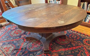 Antique Mission Style Oak Expandable Pedestal Dining Room Table With 6 Leaves  (Appraised For $3,000)