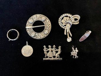 Sterling Silver Group Including Scottish Round Pin