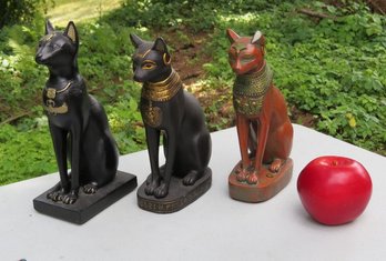 A Trio Of Egyptian Cat Figure Sculptures