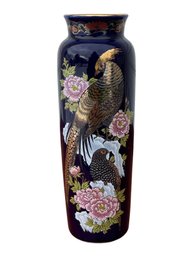 Japanese Kutani Style Porcelain Cobalt Blue Peacock Vase