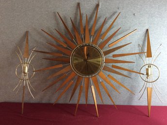 MCM Starflower Seth Thomas Wall Clock With Candle Holders