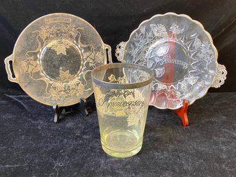 Vintage Anniversary Themed Glass Pieces