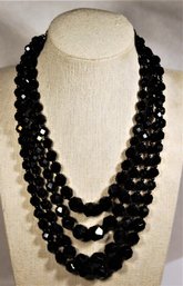 Vintage Multi Strand Jet Black Glass Necklace