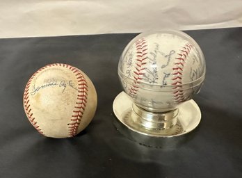 2 Major League Baseballs- Autographed - Tommie Agee - N Y Mets, & A Facsimile Autographed NY Mets Team LP-A2