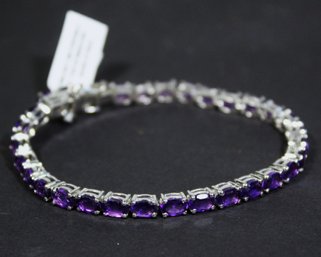 Fine Sterling Silver Genuine Amethyst Hand Prong Set Bracelet 7 1/4' Long