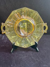 Depression Amber Glass Dish With Handles