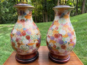 Large Vintage Hand Painted Porcelain Lamps