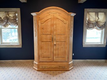 Custom Made Floral Carved Pine Armoire