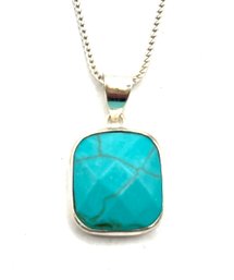 Vintage Sterling Silver Turquoise Pendant On Italian Sterling Silver Chain