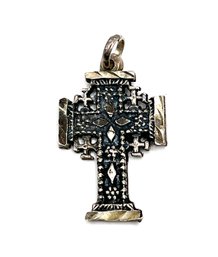 Vintage Israeli Sterling Silver Ornate Cross Pendant