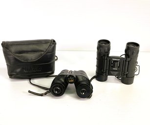 Two Sets Of Lightweight Binoculars- Tasco 10 X 25 Fully Coated Optics 303 Feet & Nikon Travelite II 7 X 20