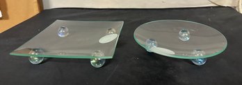 2 Beautiful New & Unused Colonial Glass Candle Of Cape Cod Candle Platforms/ Dishes- In Original Boxes DS - B3