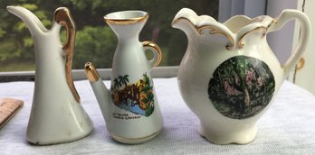 Lot Of 3 Miniature Mini Travel Souvenir Japan Pottery Pitcher / Creamers