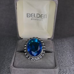 Fantastic 925 / Sterling Silver Cocktail Ring With London Blue Topaz - Very Pretty Piece - Lovely Details