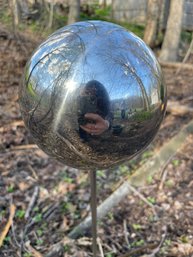 Silver Gazing Ball On Garden Stake