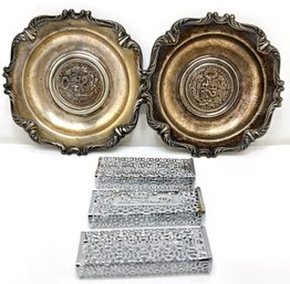 Vintage Silver Plate Ashtrays Made Of 1915 & 1916 Peruvian Coins & 3 Lighter Covers