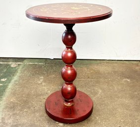 A Painted Wood Side Table With Turned Spindle Base