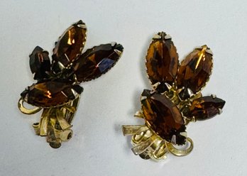 VINTAGE SIGNED CELEBRITY GOLD TONE RHINESTONE CLIP-ON EARRINGS