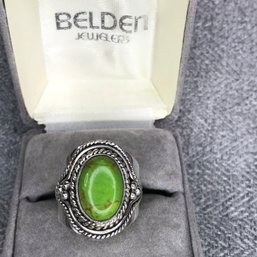 Gorgeous Brand New - 925 / Sterling Silver Cocktail Ring With New Mexico Green Turquoise - Very Pretty !