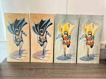 Set Of 4 Batman And Robin Davco Lithographs On Cardboard Early 1960s