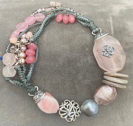 Silpada Bracelet With Rose Quartz, Freshwater Pearls And Beads