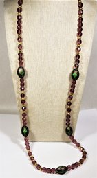 Vintage Antique Amethyst Cut Glass Beaded Necklace Having Enamel Cloisonne Beads