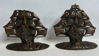 2 Heavy Brass Ship Bookends
