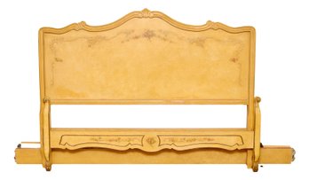 Mid Century French Provincial Yellow  Bed With Footboard  Embellished With Floral And  Scrolls
