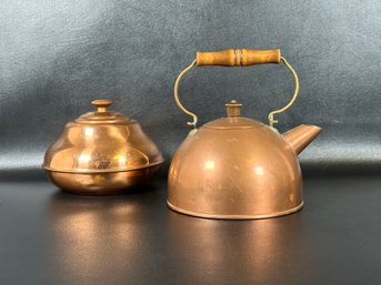 A Vintage Copper Kettle By Revere & A Vintage Copper-Plated Container With Lid By Spartan