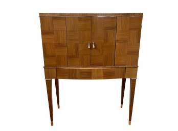 Tall Art Deco Style Lacquered Mahogany & Parquetry Wood Bar Cabinet - Amazing!