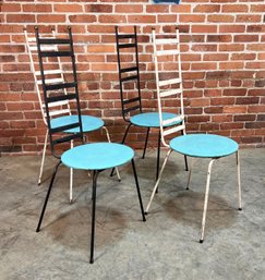 Set Of 4 Vintage Arthur Umanoff Style Ladder Back Wrought Iron Chairs